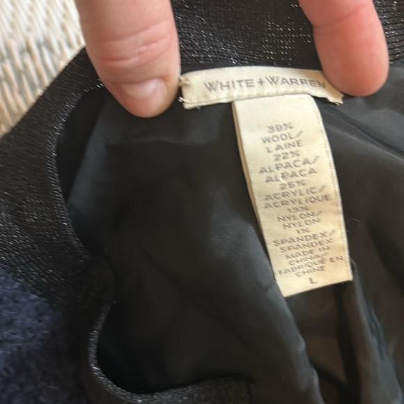 White+Warren large blue rolled maxi knit sweater jacket wool/alpaca/nylon/spandx - Picture 8 of 9